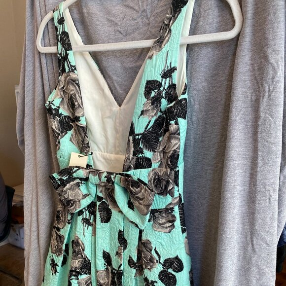 Topshop Mint Green Embossed Floral Print Fit And Flare Backless Dress Size 2 - Picture 7 of 9